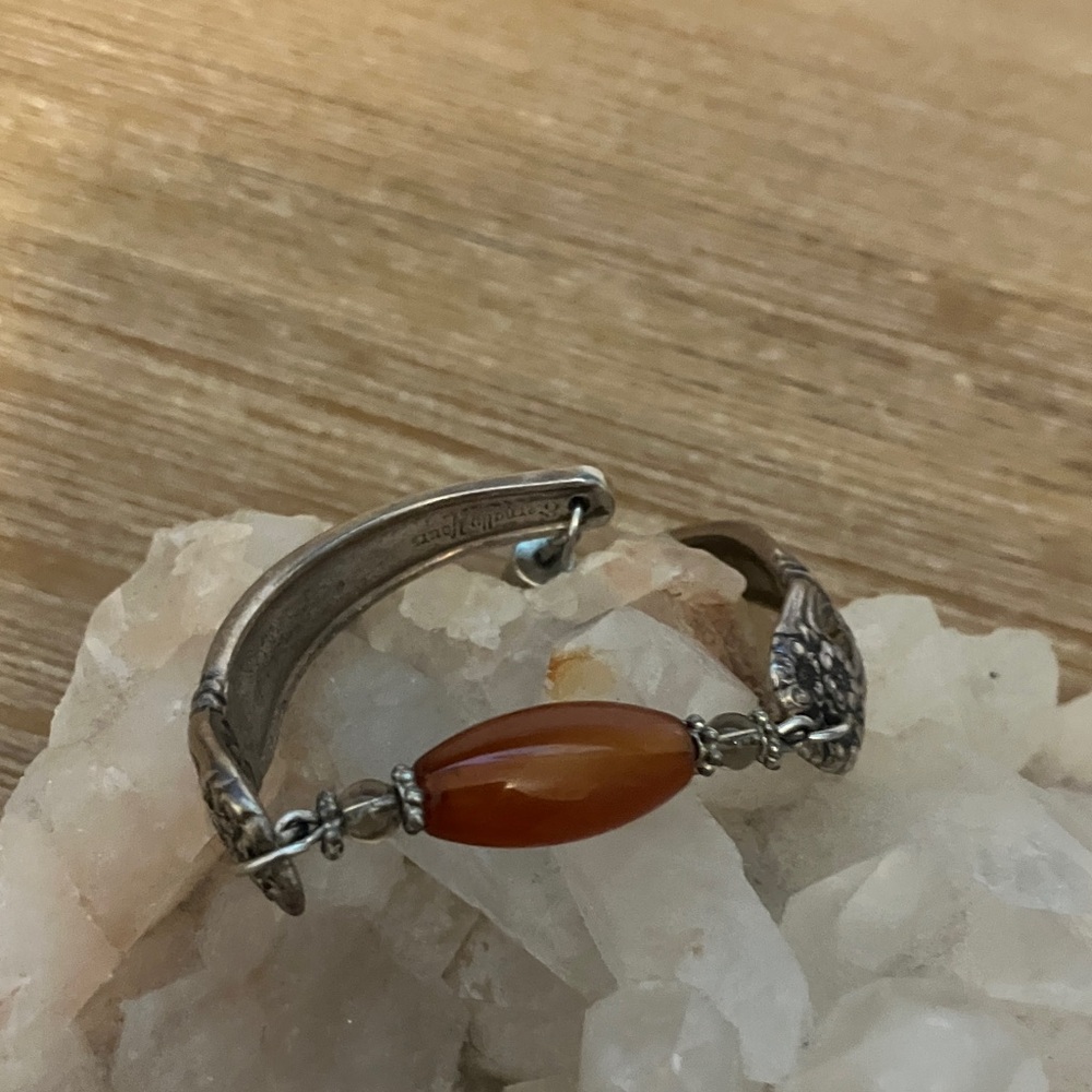 Fork bracelet with red agate Silver  Bracelet